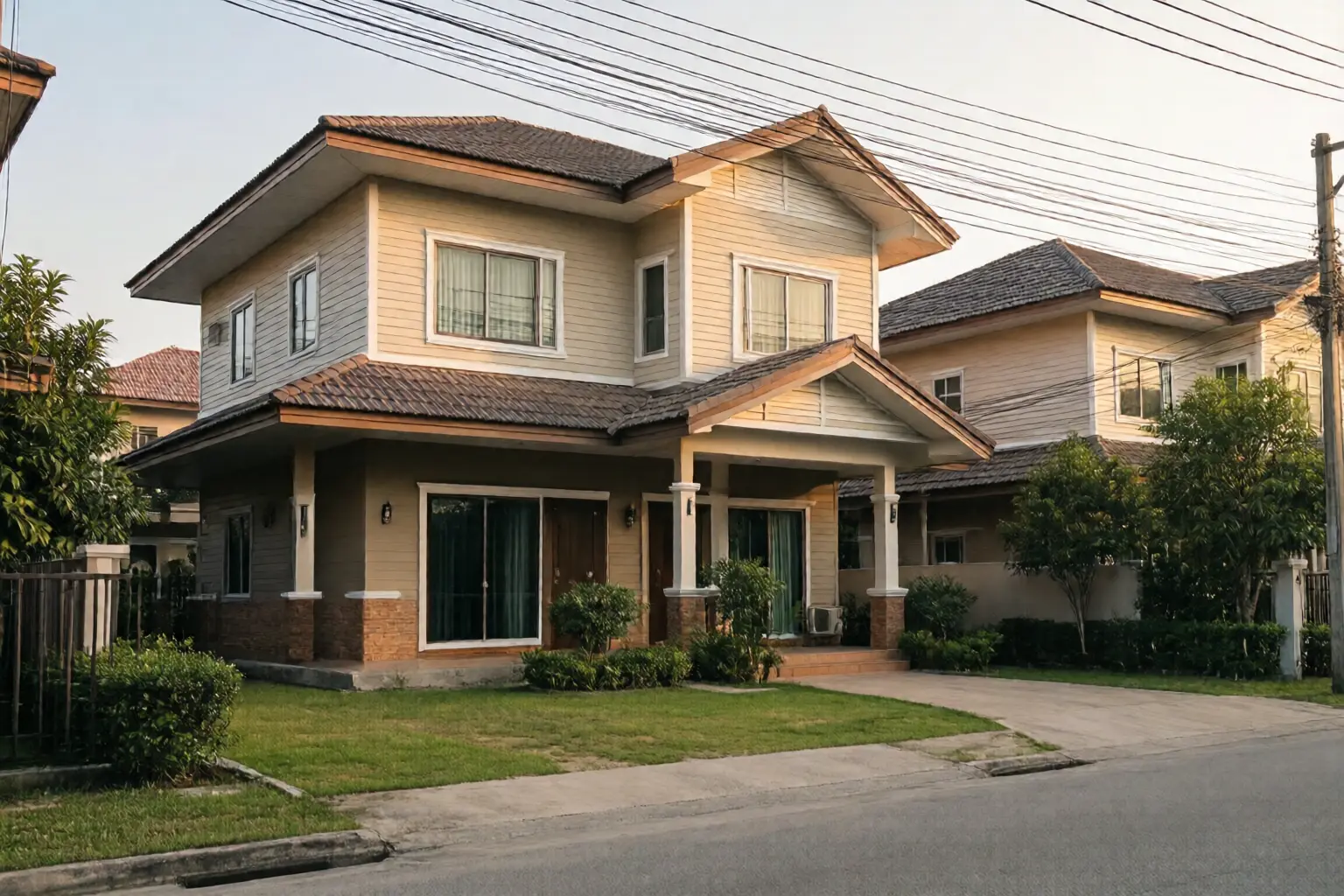 บ้านเดี่ยวสองชั้นในหมู่บ้านช่วงแสงเย็น