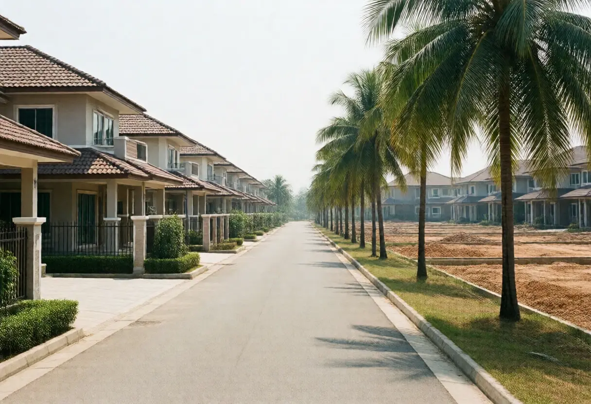 A new housing estate with some homes completed and empty plots still waiting to be built